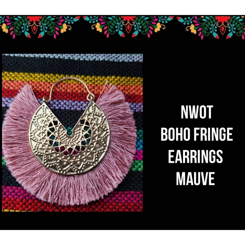 NWOT | BOHO FRINGE EARRINGS | MAUVE